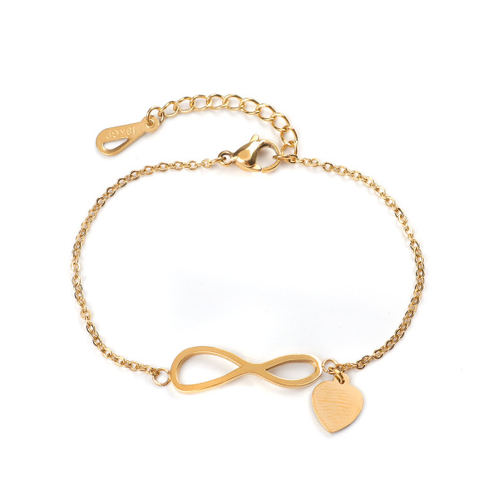 Bild von Edelstahl Armband Vergoldet Herz Symbol von Unendlichkeit 16.5cm lang, 1 Strang