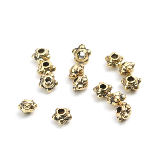 Picture of Zinc Based Alloy Beads Round Gold Tone Antique Gold About 4mm Dia., Hole: Approx 0.9mm, 300 PCs