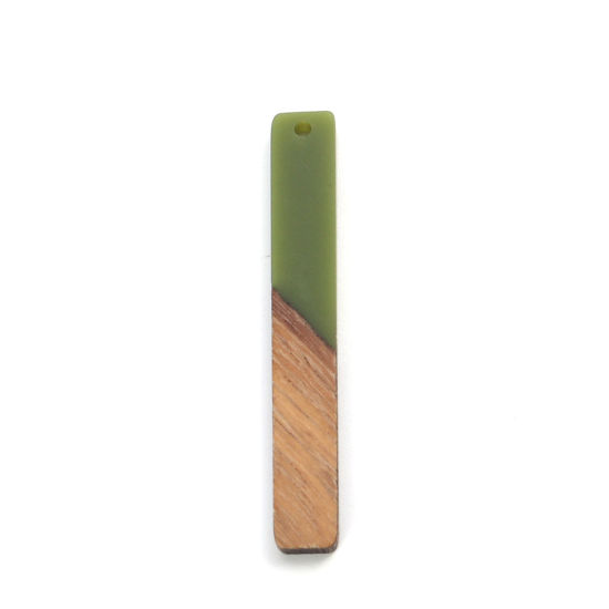 Immagine di Resina Charm Resina Effetto Legno Ciondoli Rettangolo Verde 52mm x 7mm, 5 Pz