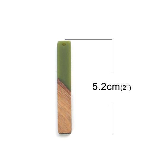 Immagine di Resina Charm Resina Effetto Legno Ciondoli Rettangolo Verde 52mm x 7mm, 5 Pz