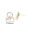 Picture of Brass Micro Pave Ear Post Stud Earrings 18K Real Gold Plated Knot W/ Loop Clear Rhinestone 13mm x 11mm, Post/ Wire Size: (20 gauge), 4 PCs                                                                                                                    