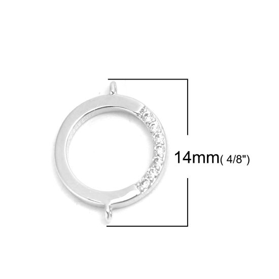 Picture of Brass Micro Pave Connectors Round 18K Real Platinum Plated Hollow Clear Rhinestone 14mm x 11mm, 2 PCs                                                                                                                                                         