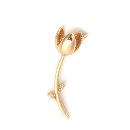 Image de Connecteurs Micro Pave en Laiton Fleur Plaqué Or Véritable 18K à Strass Transparent 26mm x 7mm, 2 Pcs