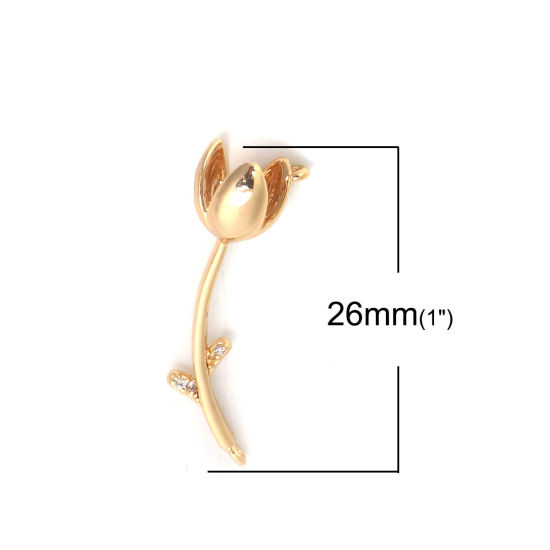 Bild von Messing Micro Pave Verbinder Blumen 18K Vergoldet Transparent Strass 26mm x 7mm, 2 Stück