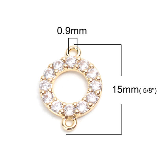 Picture of Brass Micro Pave Connectors Round 18K Real Gold Plated Hollow Clear Rhinestone 15mm x 10mm, 2 PCs                                                                                                                                                             