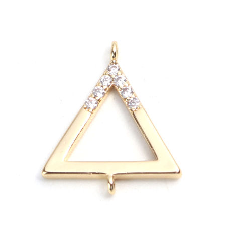 Image de Connecteurs Micro Pave en Laiton Triangle Plaqué Or Véritable 18K Creux à Strass Transparent 14mm x 12mm, 2 Pcs