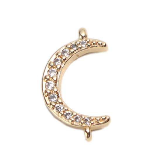 Picture of Brass Connectors Half Moon 18K Real Gold Plated Clear Rhinestone 14mm x 8mm, 2 PCs                                                                                                                                                                            