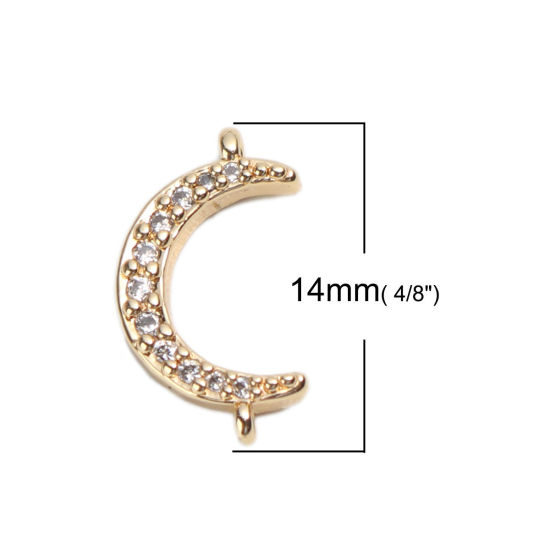 Picture of Brass Connectors Half Moon 18K Real Gold Plated Clear Rhinestone 14mm x 8mm, 2 PCs                                                                                                                                                                            