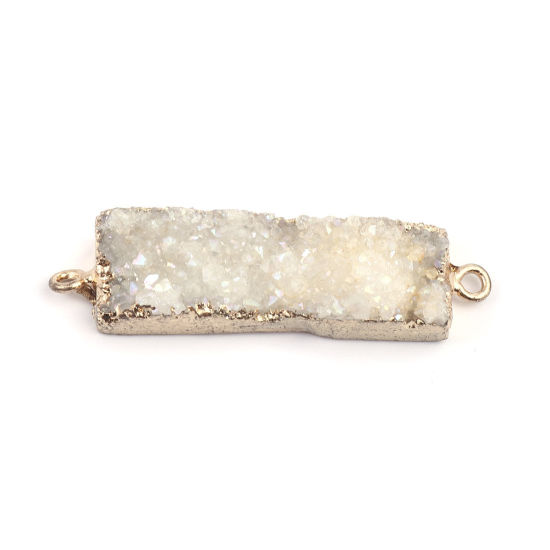 Picture of (Grade A) Agate ( Natural ) Connectors Rectangle Gold Plated White 54mm x 14mm, 1 Piece