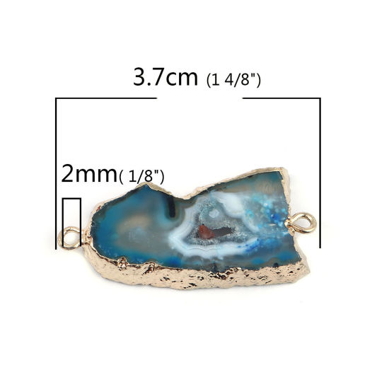 Изображение (Сорт A) Агат ( Природный ) Коннекторы Бесформенный Позолоченный Темно-синий 37мм x 17мм, 1 ШТ