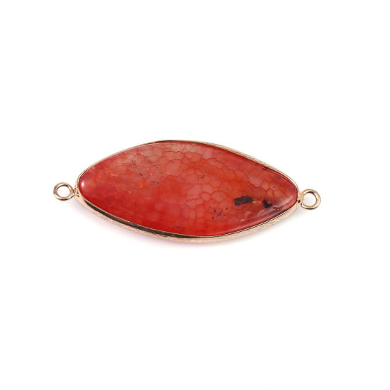 Picture of (Grade A) Agate ( Natural ) Connectors Leaf Gold Plated Orange-red 4.7cm x 2cm, 1 Piece