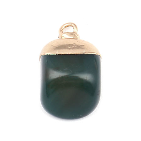 (Grade A) Agate ( Natural ) Charms Rectangle Gold Plated Dark Green 22mm x 14mm, 1 Piece