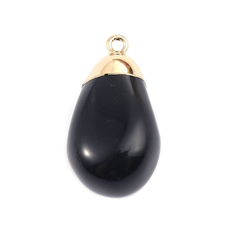Imagen de (Grado A) Ágata ( Natural ) Colgantes Gota Chapado en Oro Negro 39mm x 21mm, 1 Unidad