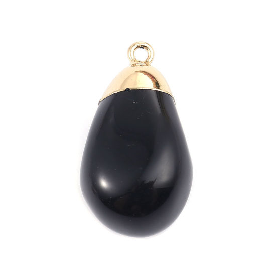 Picture of (Grade A) Agate ( Natural ) Pendants Drop Gold Plated Black 39mm x 21mm, 1 Piece