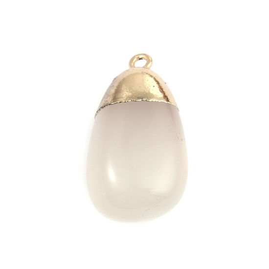 Image de (Classement A) Pendentifs en Agate ( Naturel ) Goutte d'Eau Doré Blanc 39mm x 21mm, 1 Pièce