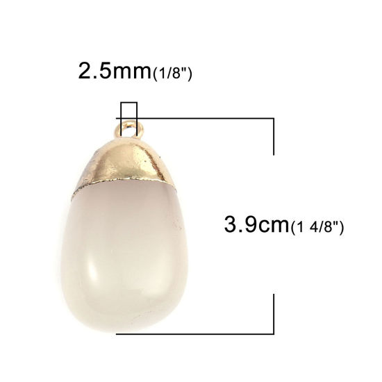 Image de (Classement A) Pendentifs en Agate ( Naturel ) Goutte d'Eau Doré Blanc 39mm x 21mm, 1 Pièce