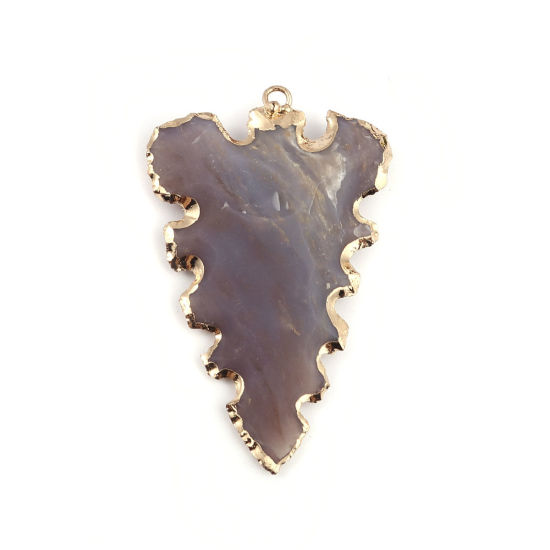 Picture of (Grade A) Agate ( Natural ) Pendants Leaf Gold Plated Coffee 54mm x 34mm, 1 Piece