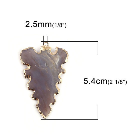 Picture of (Grade A) Agate ( Natural ) Pendants Leaf Gold Plated Coffee 54mm x 34mm, 1 Piece