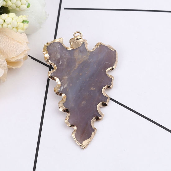 Image de (Classement A) Pendentifs en Agate ( Naturel ) Feuille Doré Café 54mm x 34mm, 1 Pièce