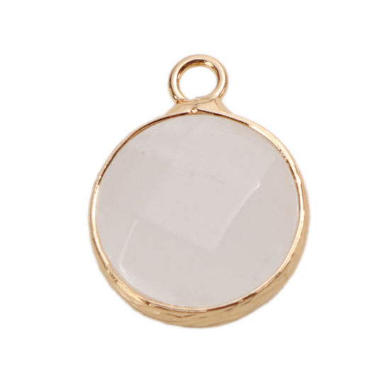 Picture of (Grade A) Agate ( Natural ) Charms Round Gold Plated White Faceted 19mm x 15mm, 1 Piece