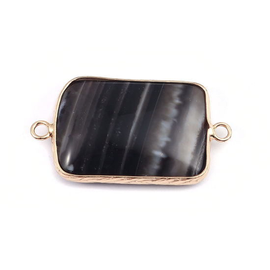 Picture of (Grade A) Agate ( Natural ) Connectors Rectangle Gold Plated Black 3.9cm x 2.2cm, 1 Piece
