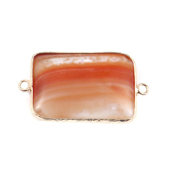 Picture of (Grade A) Agate ( Natural ) Connectors Rectangle Gold Plated Orange 3.9cm x 2.2cm, 1 Piece