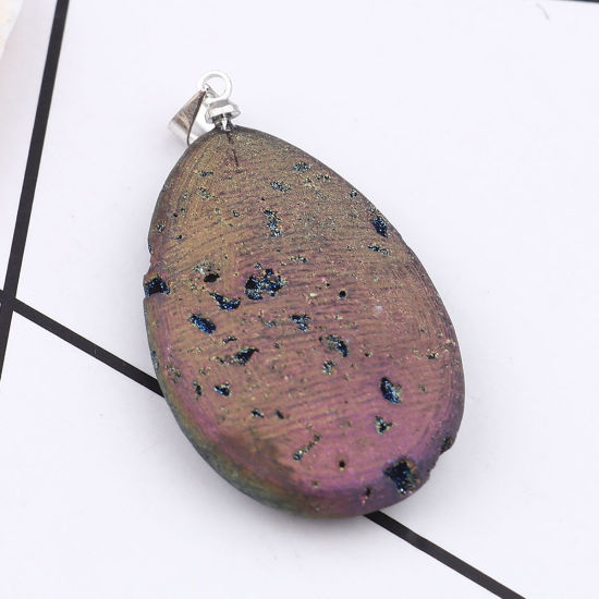 Image de (Classement A) Pendentifs en Agate ( Plaquage ) Goutte d'Eau Multicolore 4.2cm x 2.2cm, 1 Pièce