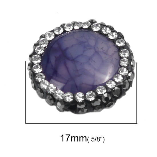 Picture of (Grade A) Agate ( Natural ) Beads Round Purple Black & Clear Rhinestone About 17mm Dia, Hole: Approx 1.1mm, 1 Piece