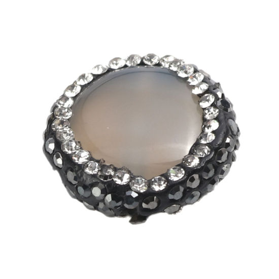 Picture of (Grade A) Agate ( Natural ) Beads Round Grayish White Black & Clear Rhinestone About 17mm Dia, Hole: Approx 1.1mm, 1 Piece