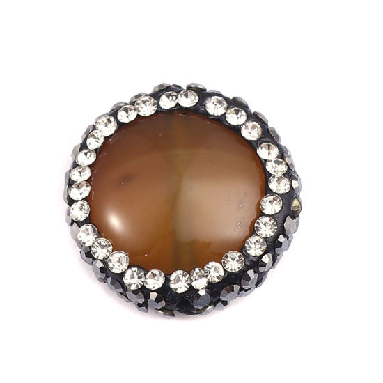 Picture of (Grade A) Agate ( Natural ) Beads Round Brown Black & Clear Rhinestone About 17mm Dia, Hole: Approx 1.2mm, 1 Piece