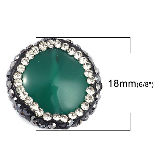 Picture of (Grade A) Agate ( Natural ) Beads Round Green Black & Clear Rhinestone About 18mm x 17mm, Hole: Approx 1.4mm, 1 Piece