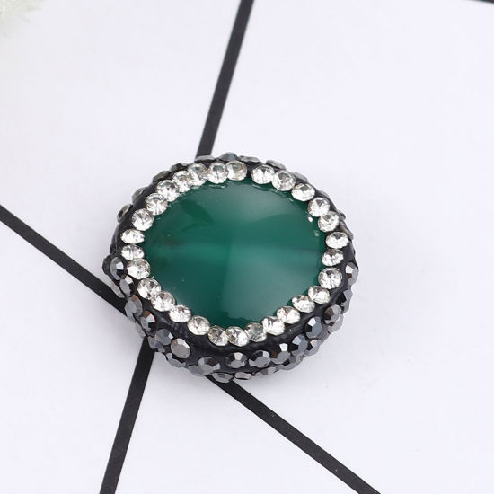 Picture of (Grade A) Agate ( Natural ) Beads Round Green Black & Clear Rhinestone About 18mm x 17mm, Hole: Approx 1.4mm, 1 Piece