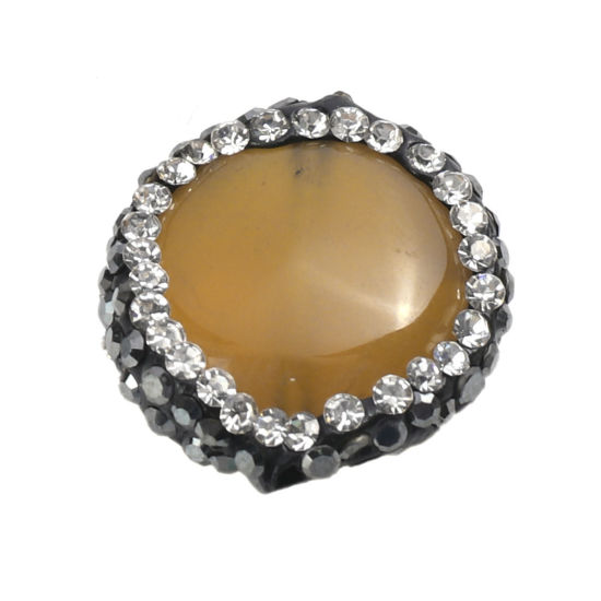 Picture of (Grade A) Agate ( Natural ) Beads Round Yellow Black & Clear Rhinestone About 17mm Dia, Hole: Approx 1.1mm, 1 Piece