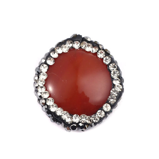 Picture of (Grade A) Agate ( Natural ) Beads Round Orange-red Black & Clear Rhinestone About 18mm x 17mm, Hole: Approx 1.4mm, 1 Piece