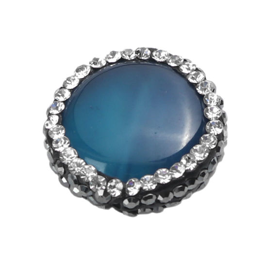 Picture of (Grade A) Agate ( Natural ) Beads Round Blue Black & Clear Rhinestone About 17mm Dia, Hole: Approx 1.1mm, 1 Piece