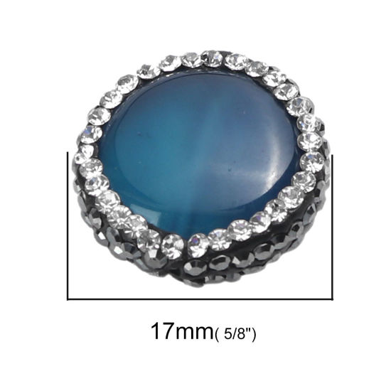 Picture of (Grade A) Agate ( Natural ) Beads Round Blue Black & Clear Rhinestone About 17mm Dia, Hole: Approx 1.1mm, 1 Piece