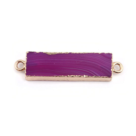 Picture of (Grade A) Agate ( Natural ) Connectors Rectangle Gold Plated Fuchsia 4.5cm x 1.1cm, 1 Piece
