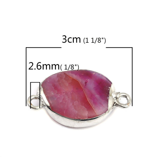 Picture of (Grade A) Agate ( Natural ) Connectors Irregular Silver Tone Fuchsia 30mm x 18mm, 1 Piece