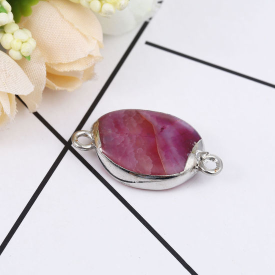 Picture of (Grade A) Agate ( Natural ) Connectors Irregular Silver Tone Fuchsia 30mm x 18mm, 1 Piece