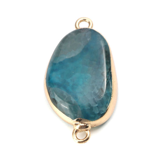 Picture of (Grade A) Agate ( Natural ) Connectors Irregular Gold Plated Green Blue 36mm x 20mm, 1 Piece