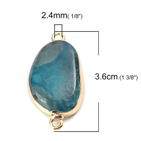 Picture of (Grade A) Agate ( Natural ) Connectors Irregular Gold Plated Green Blue 36mm x 20mm, 1 Piece