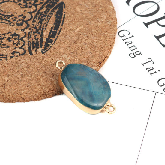 Picture of (Grade A) Agate ( Natural ) Connectors Irregular Gold Plated Green Blue 36mm x 20mm, 1 Piece