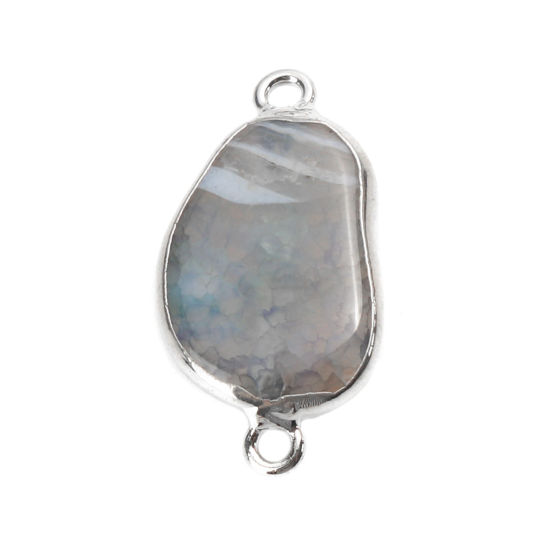 Picture of (Grade A) Agate ( Natural ) Connectors Irregular Silver Tone Gray 34mm x 18mm, 1 Piece