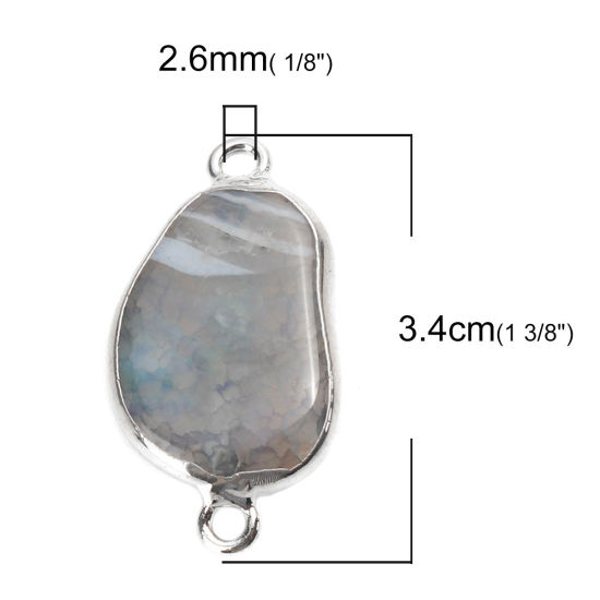 Picture of (Grade A) Agate ( Natural ) Connectors Irregular Silver Tone Gray 34mm x 18mm, 1 Piece