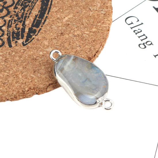 Picture of (Grade A) Agate ( Natural ) Connectors Irregular Silver Tone Gray 34mm x 18mm, 1 Piece