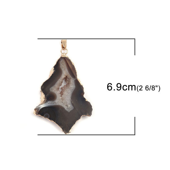 Image de (Classement A) Pendentifs en Agate ( Naturel ) Irrégulier Doré Café 69mm x 40mm, 1 Pièce