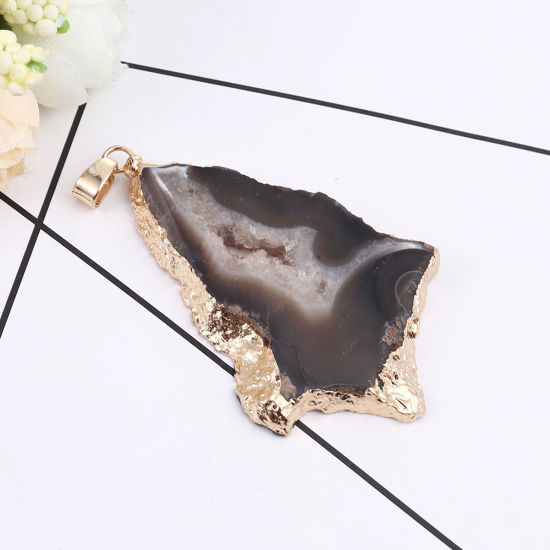 Image de (Classement A) Pendentifs en Agate ( Naturel ) Irrégulier Doré Café 69mm x 40mm, 1 Pièce