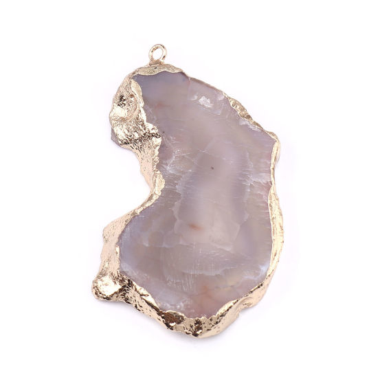 Picture of (Grade A) Agate ( Natural ) Pendants Irregular Gold Plated Gray 5.4cm x 3.2cm, 1 Piece