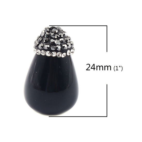 Image de (Classement A) Perles en Agate ( Naturel ) Goutte d'Eau à Strass Noir & Transparent 24mm x 15mm, Trou: env. 1.9mm, 1 Pièce