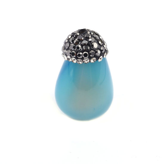 Image de (Classement A) Perles en Agate ( Naturel ) Goutte d'Eau Bleu à Strass Noir & Transparent 24mm x 15mm, Trou: env. 1.9mm, 1 Pièce